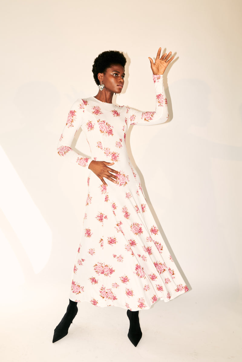 OPEN-BACK ROSE JERSEY DRESS Les Rveries OPEN-BACK ROSE JERSEY DRESS Les Rveries